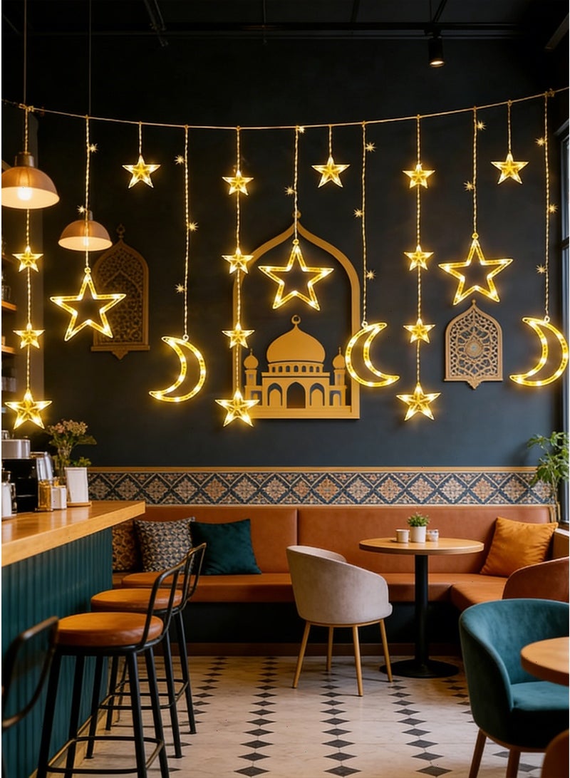 135 LED Ramadan Lights, Star Moon Ramadan Decorations with Remote & Dual Power (Battery/USB), Warm White Curtain Lights for Home Holiday Party Decor - Image 5